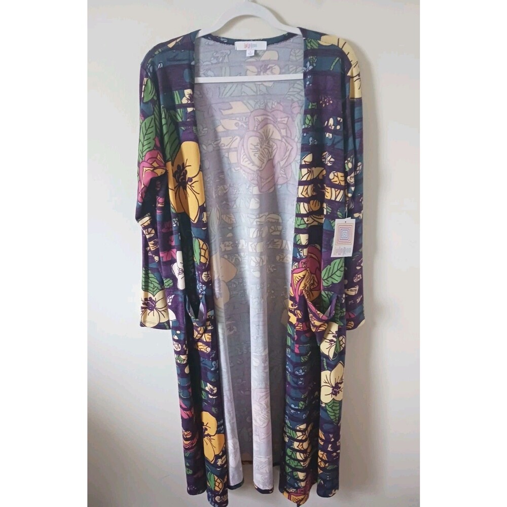 Lularoe Sarah‎ Long Cardigan Womens Multicolor Floral Stretch Pockets Size L